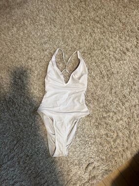 White One-Piece Swimsuit with V-Neck